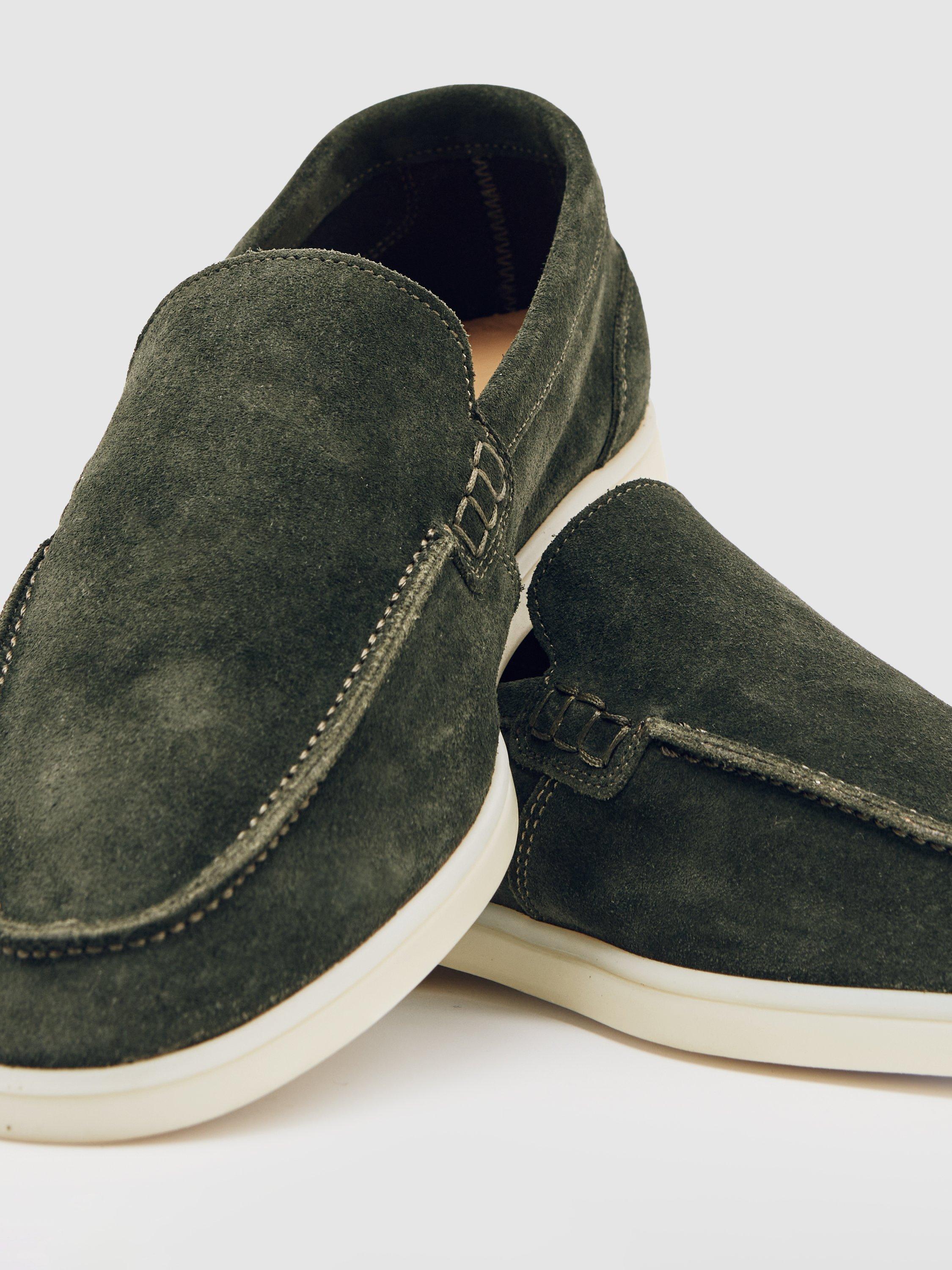 Product image 2 of 5, which shows Reiss Kason Suede Loafers, Forest Green, 7