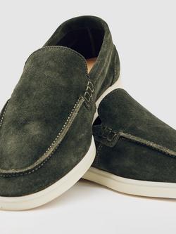 Reiss Kason Suede Loafers - view 2, Forest Green