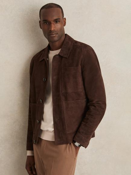 Reiss Wilstead Leather Jacket, Chocolate Brown