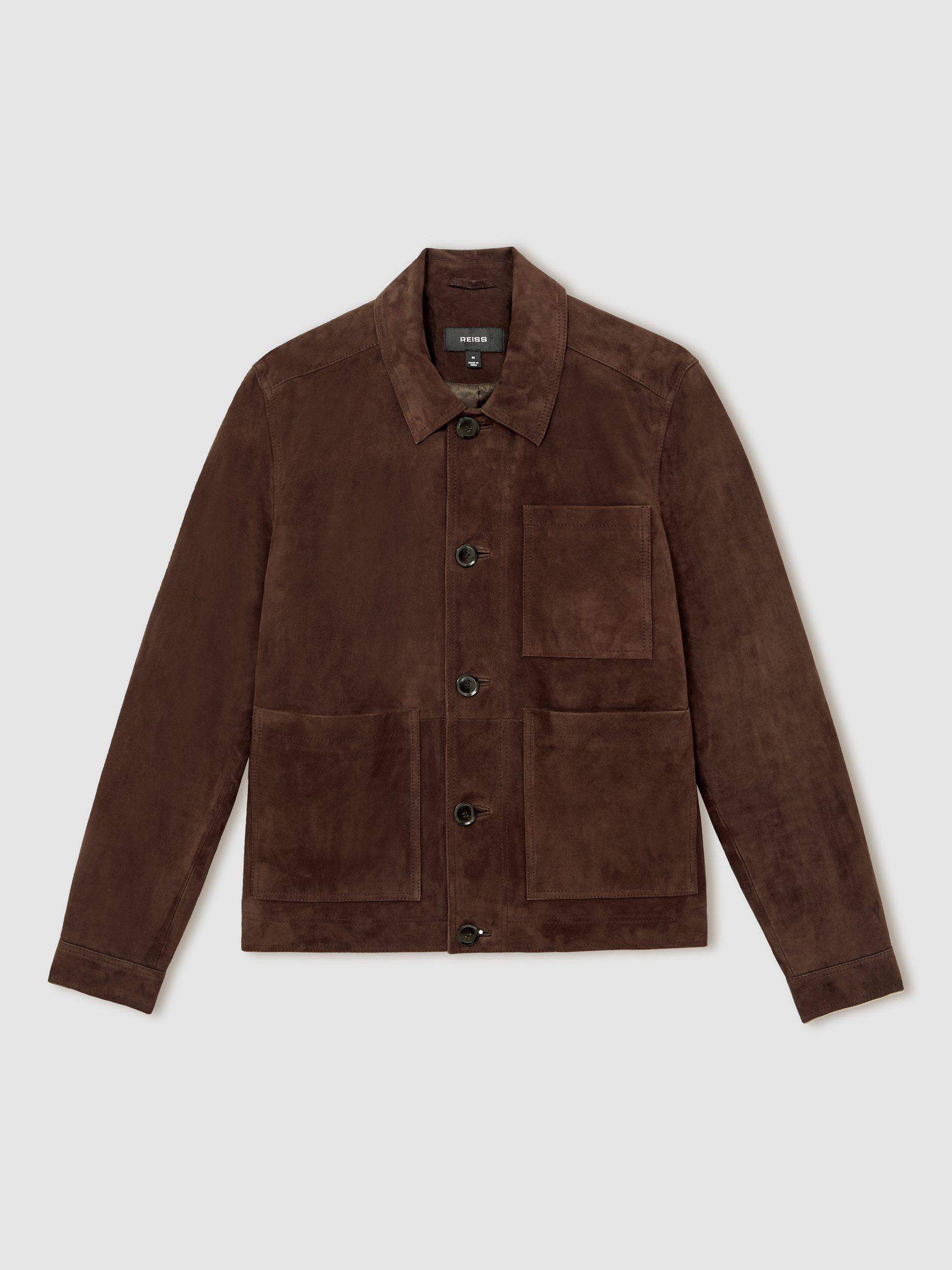 Product image 4 of 5, which shows Reiss Wilstead Leather Jacket, Chocolate Brown, XS