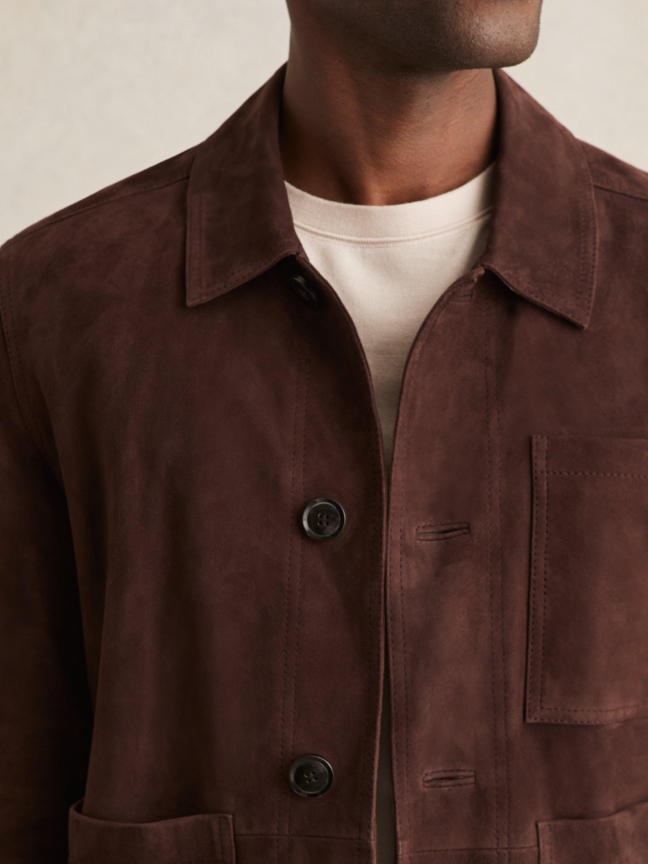 Product image 5 of 5, which shows Reiss Wilstead Leather Jacket, Chocolate Brown, XS