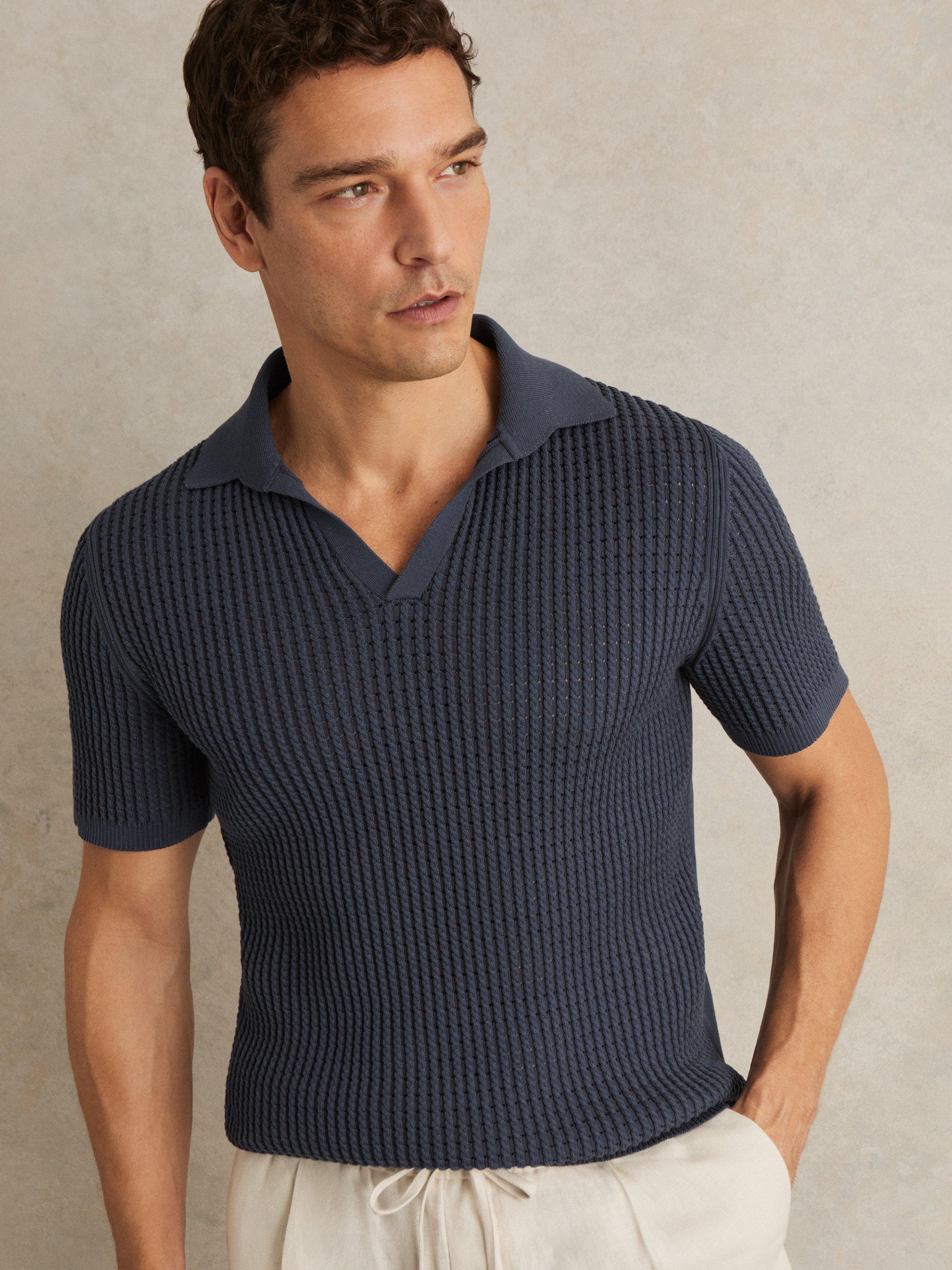 Product image 1 of 5, which shows Reiss Merit Cotton Blend Polo Shirt, Dark Airforce Blue, XS