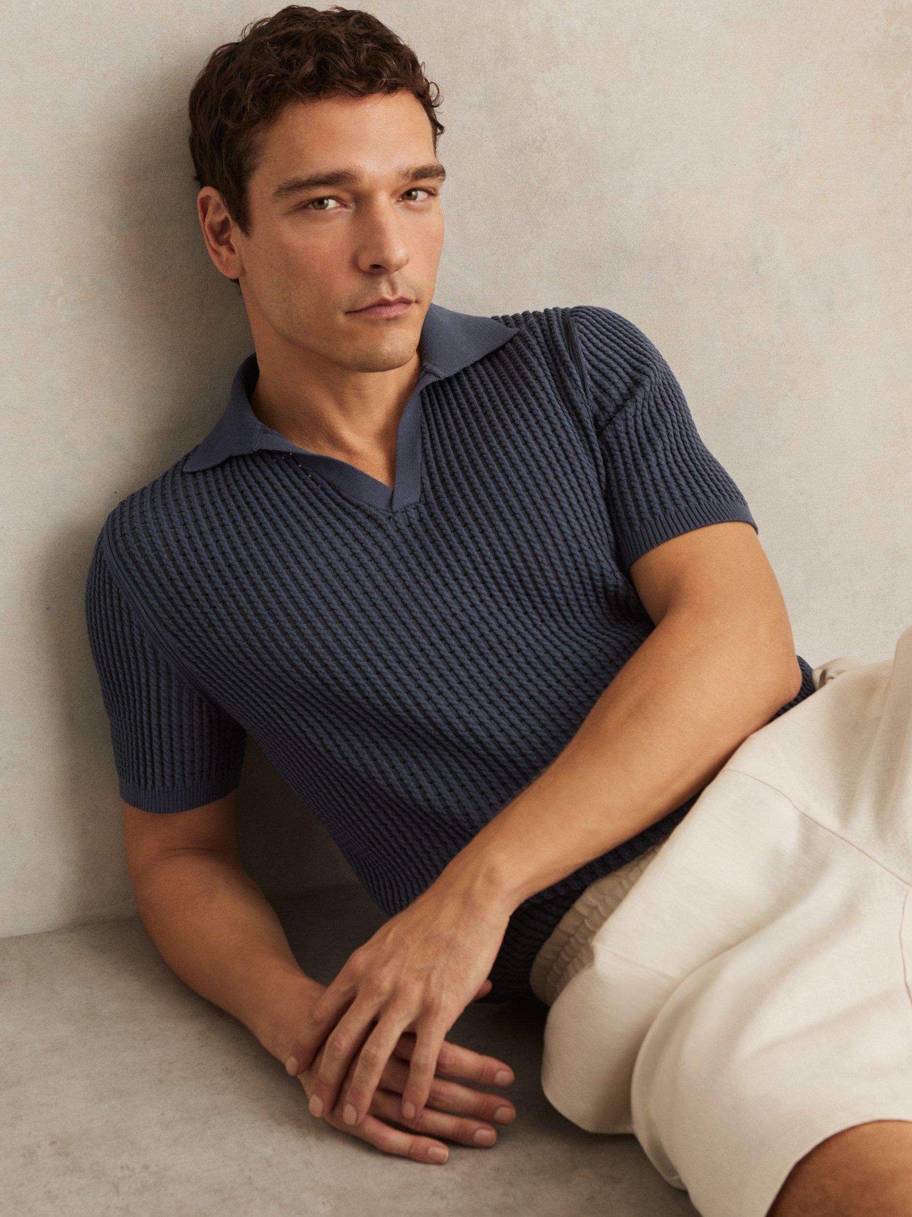 Product image 2 of 5, which shows Reiss Merit Cotton Blend Polo Shirt, Dark Airforce Blue, XS