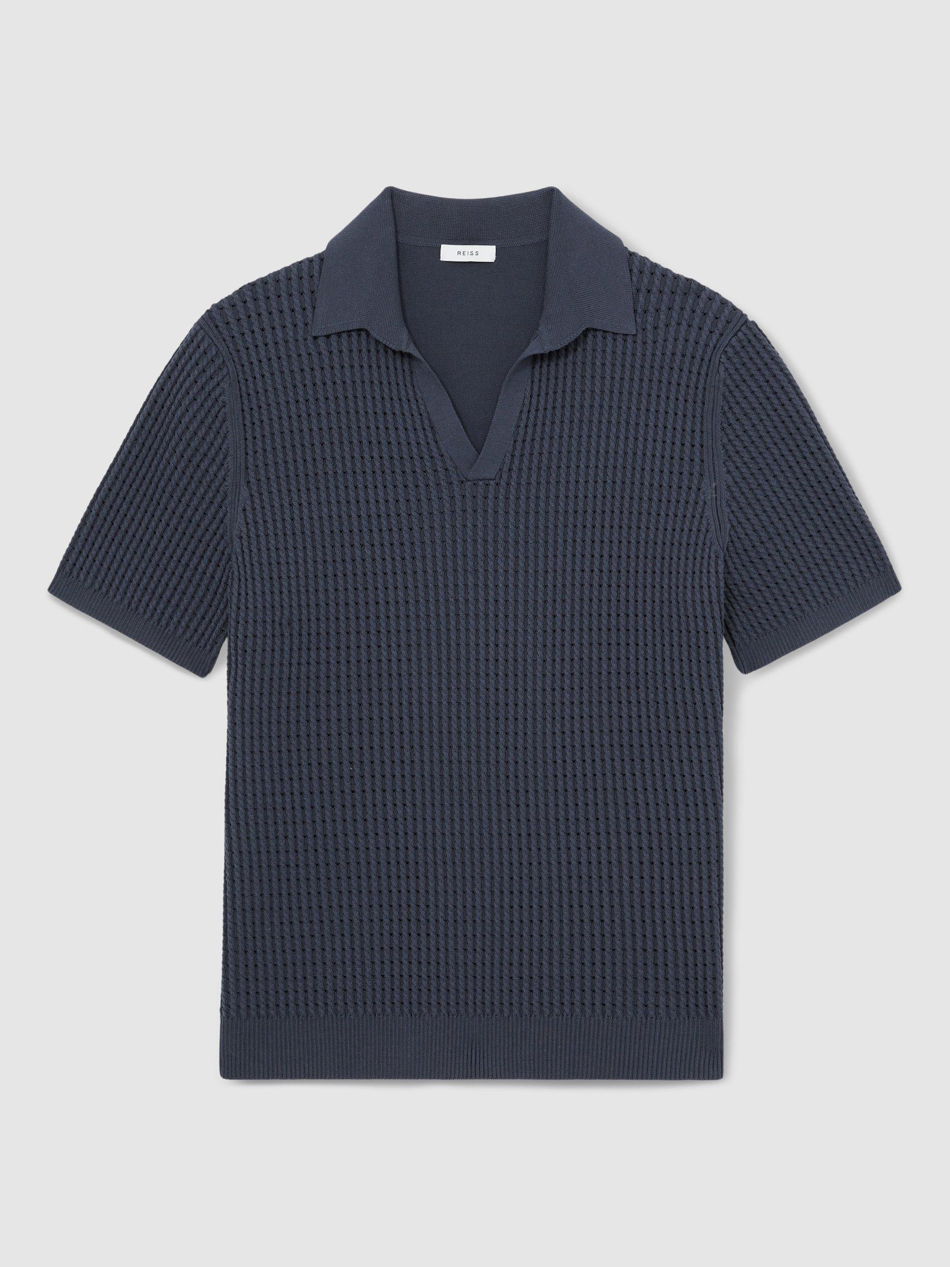Product image 3 of 5, which shows Reiss Merit Cotton Blend Polo Shirt, Dark Airforce Blue, XS