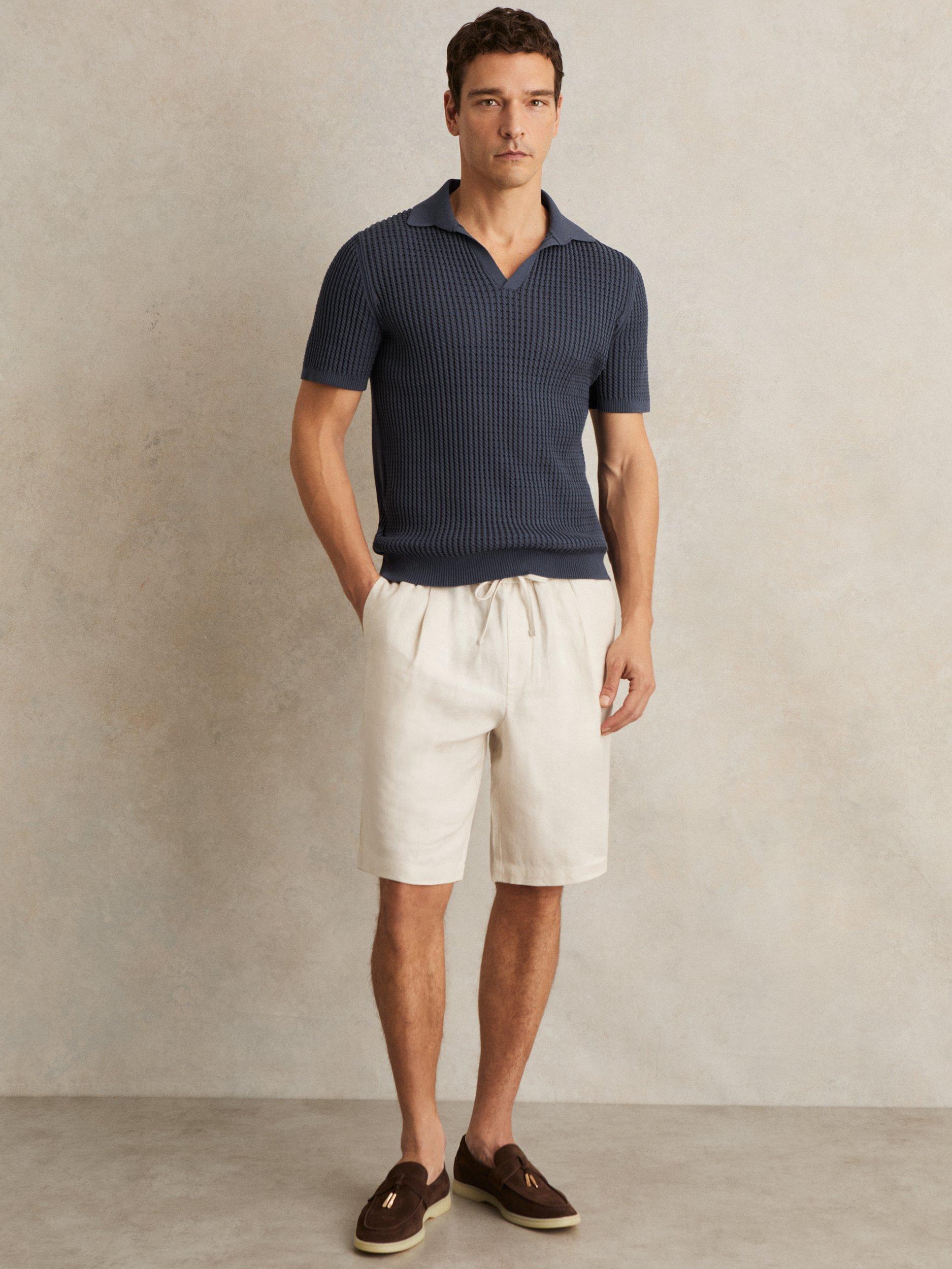 Product image 4 of 5, which shows Reiss Merit Cotton Blend Polo Shirt, Dark Airforce Blue, XS