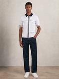 Reiss Baxter Viscose Blend Regular Fit Short Sleeve Polo Shirt, White/Navy