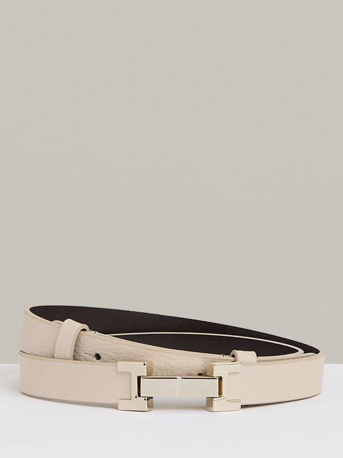 Product image 1 of 4, which shows Reiss Metal Hardware Piece Leather Belt, Stone, XS