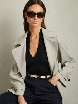 Reiss Metal Hardware Piece Leather Belt - view 2, Stone