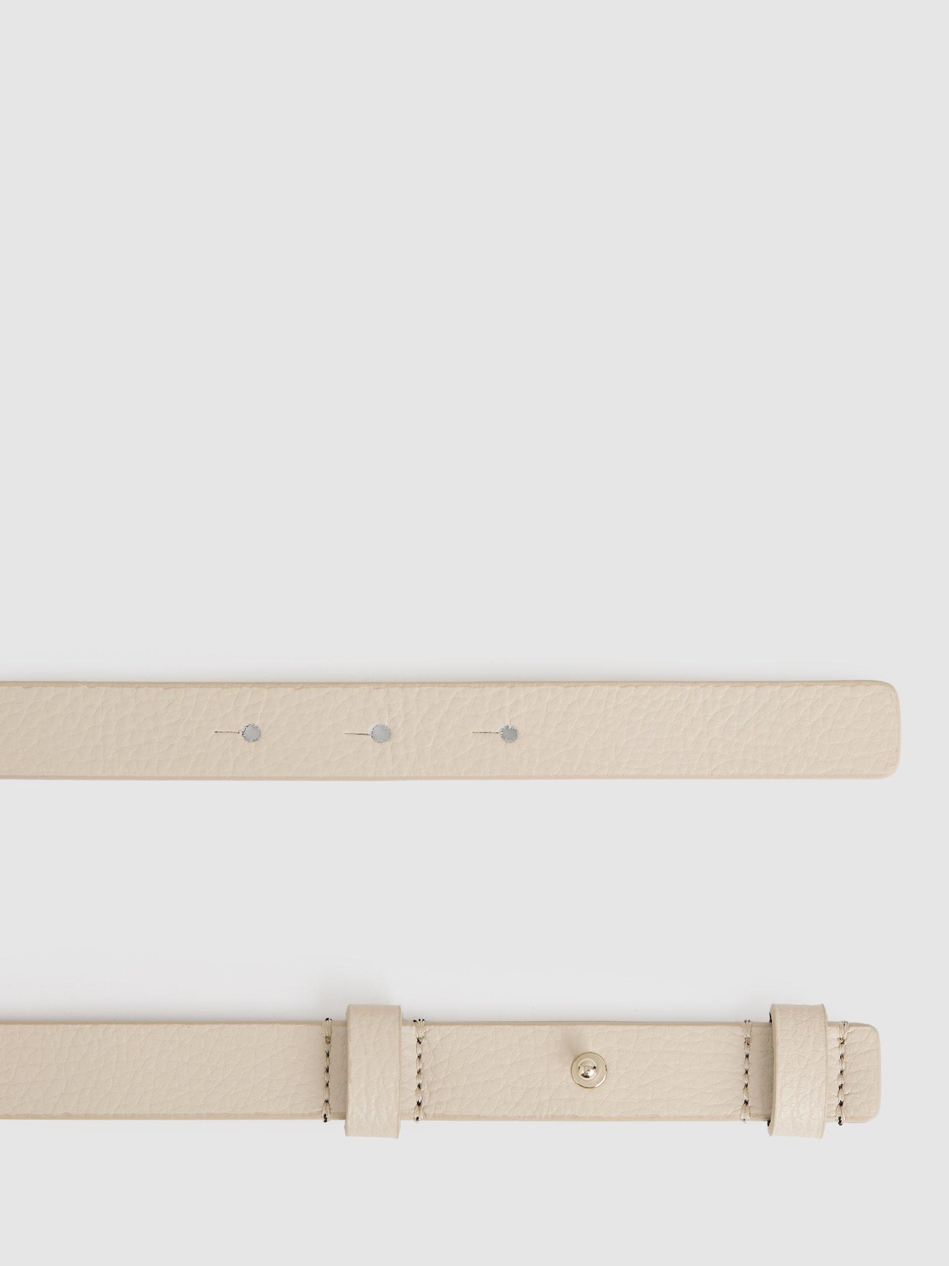 Product image 3 of 4, which shows Reiss Metal Hardware Piece Leather Belt, Stone, XS