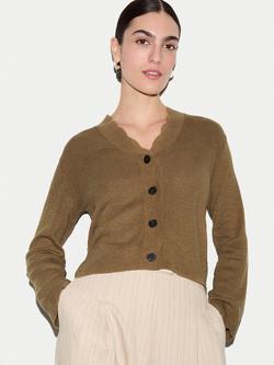 Jigsaw Linen Rich Scallop Edge Cardigan, Khaki, Khaki