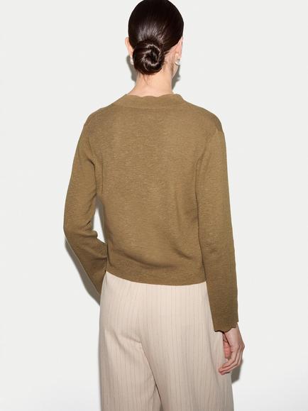 Jigsaw Linen Rich Scallop Edge Cardigan - view 2, Khaki