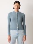 Jigsaw Fine Pointelle Jersey Cable Knit Cardigan, Blue