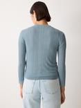 Jigsaw Fine Pointelle Jersey Cable Knit Cardigan, Blue