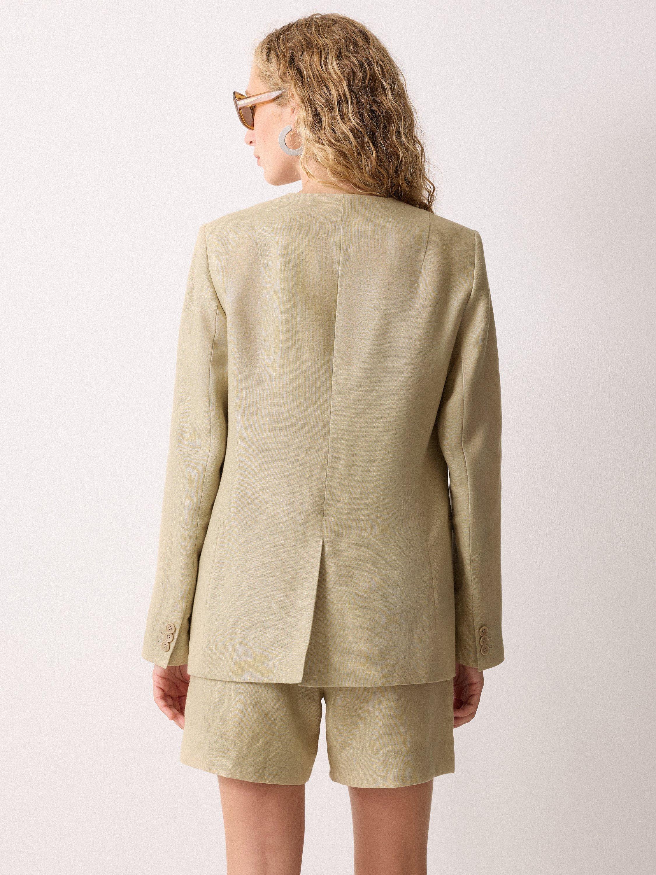 Product image 2 of 7, which shows Jigsaw Pure Irish Linen Open Neck Blazer, Sand, 6