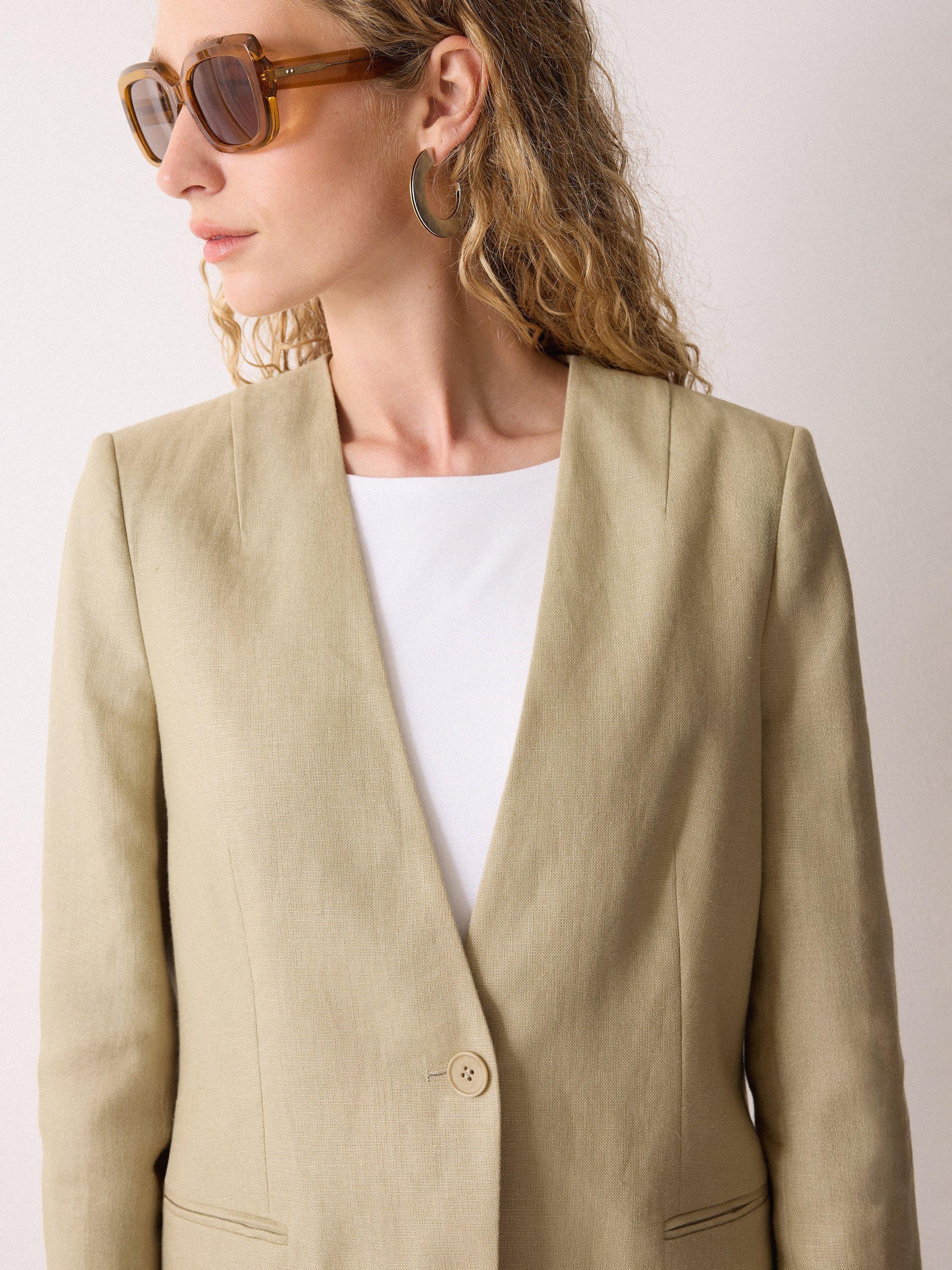 Product image 4 of 7, which shows Jigsaw Pure Irish Linen Open Neck Blazer, Sand, 6