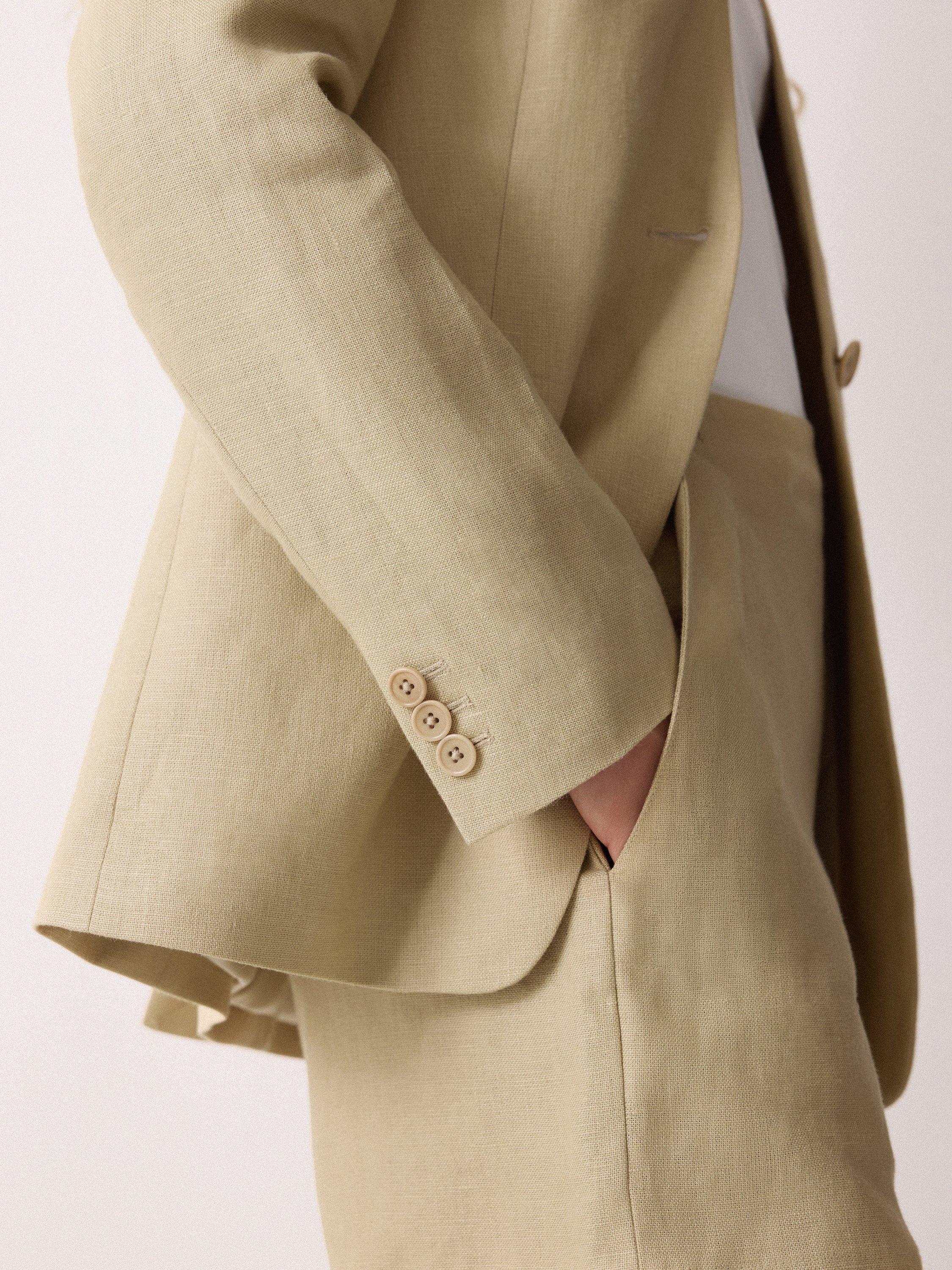 Product image 7 of 7, which shows Jigsaw Pure Irish Linen Open Neck Blazer, Sand, 6