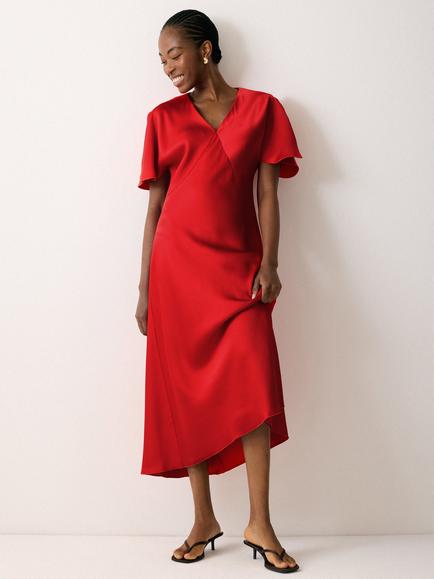Jigsaw Heavy Satin Bias Cut Dress, Red, Red