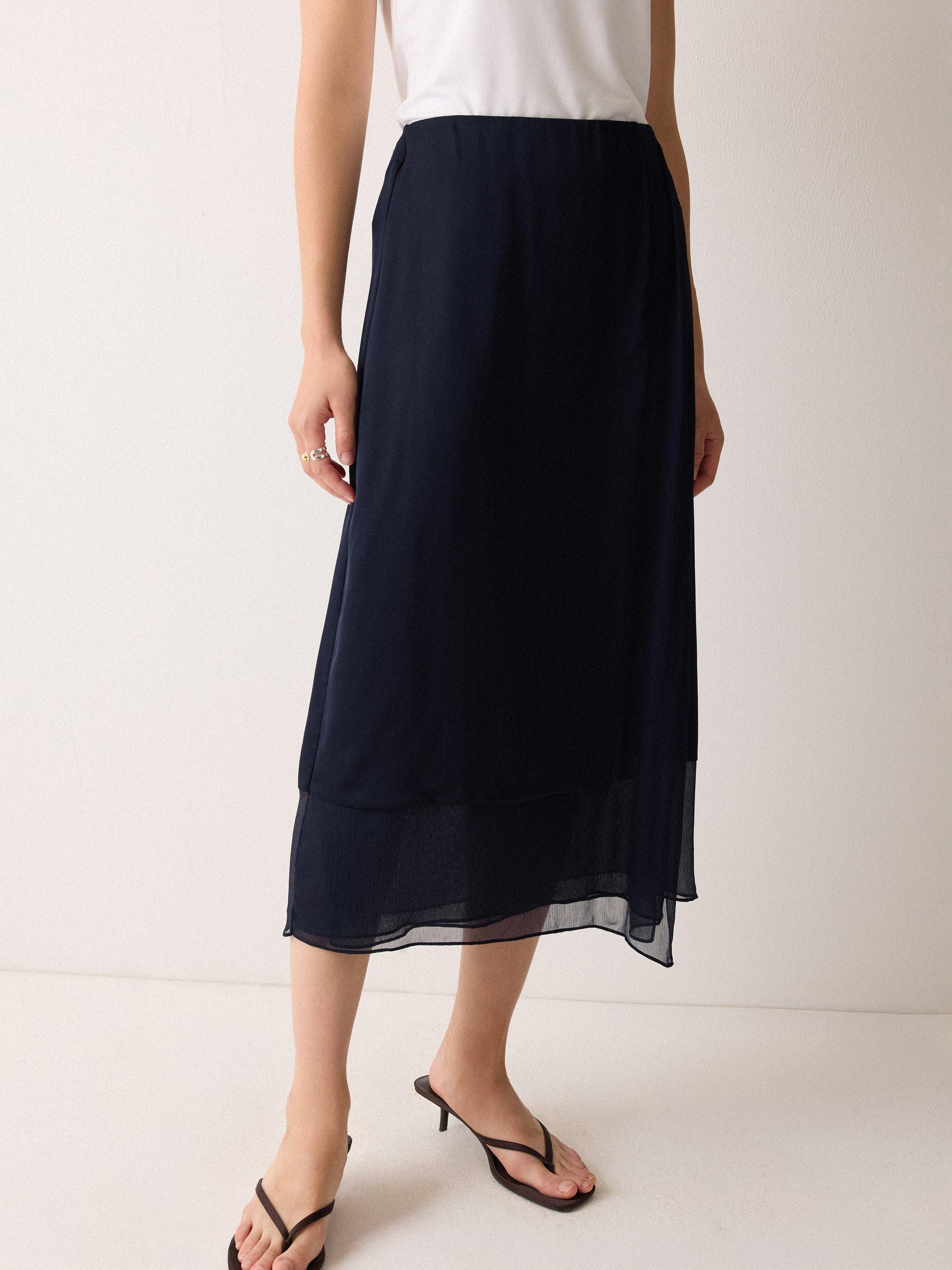 Product image 1 of 5, which shows Jigsaw Layered Asymmetric Pure Silk Skirt, Navy, 6
