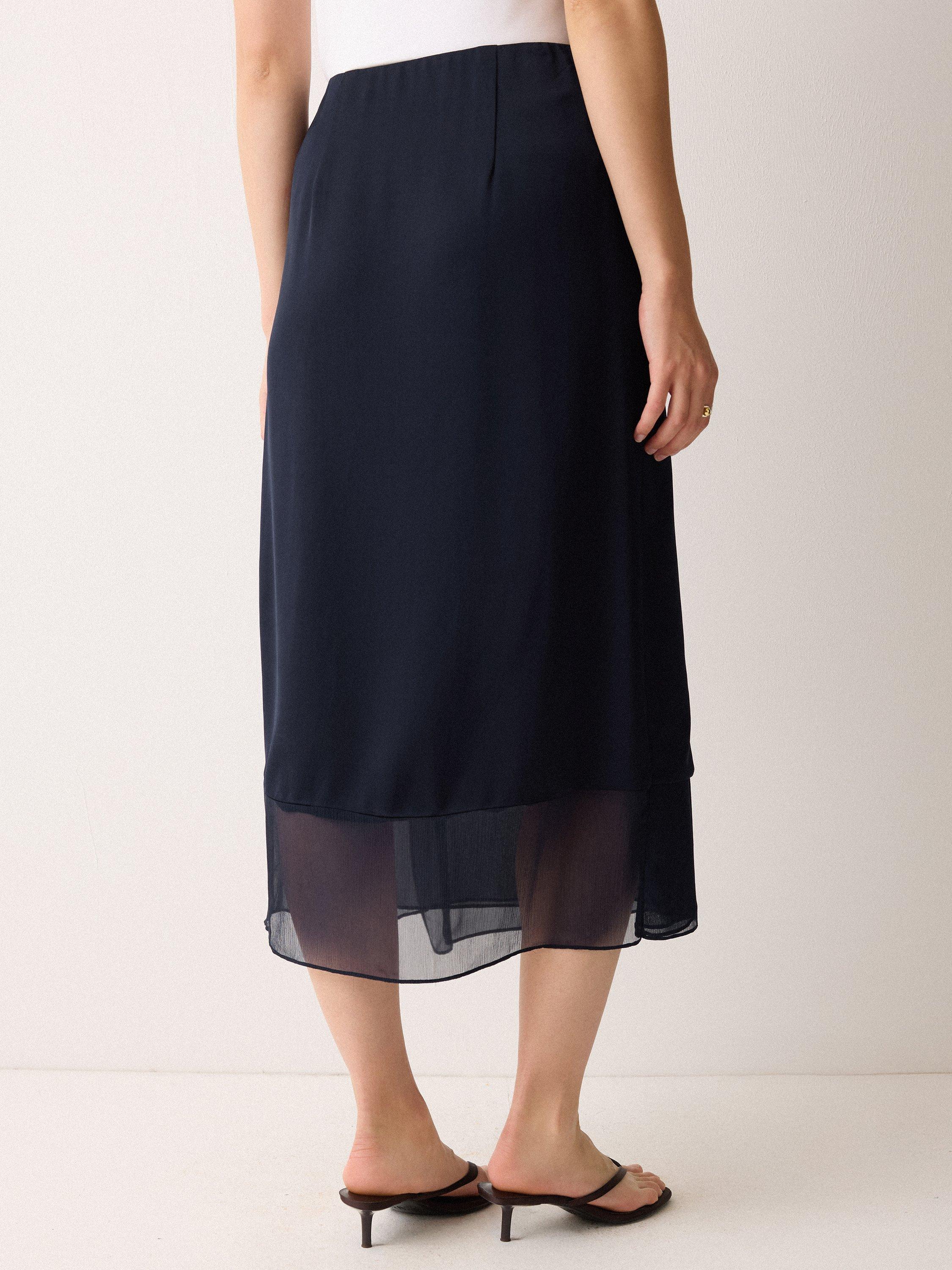 Product image 2 of 5, which shows Jigsaw Layered Asymmetric Pure Silk Skirt, Navy, 6