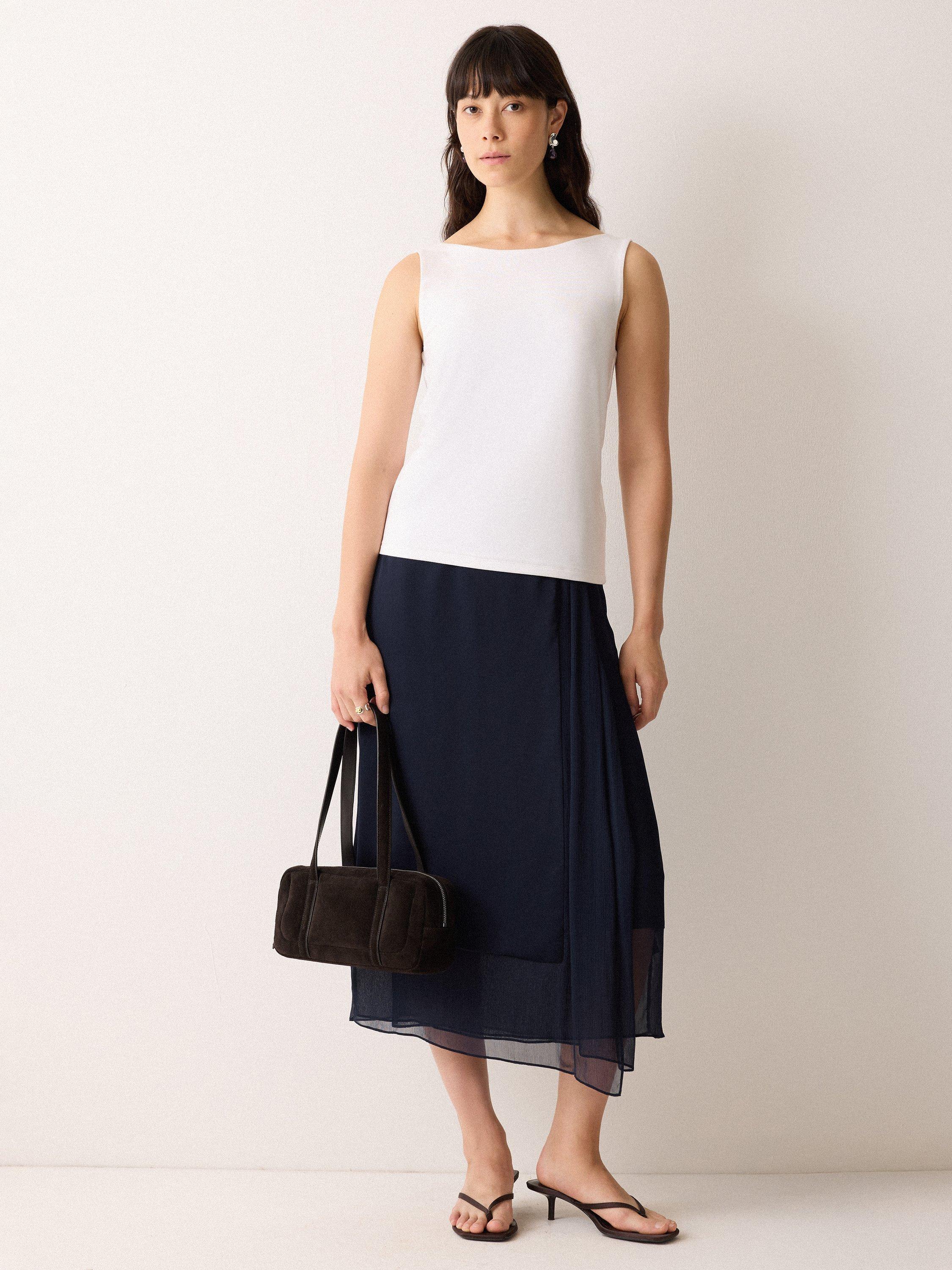 Product image 4 of 5, which shows Jigsaw Layered Asymmetric Pure Silk Skirt, Navy, 6