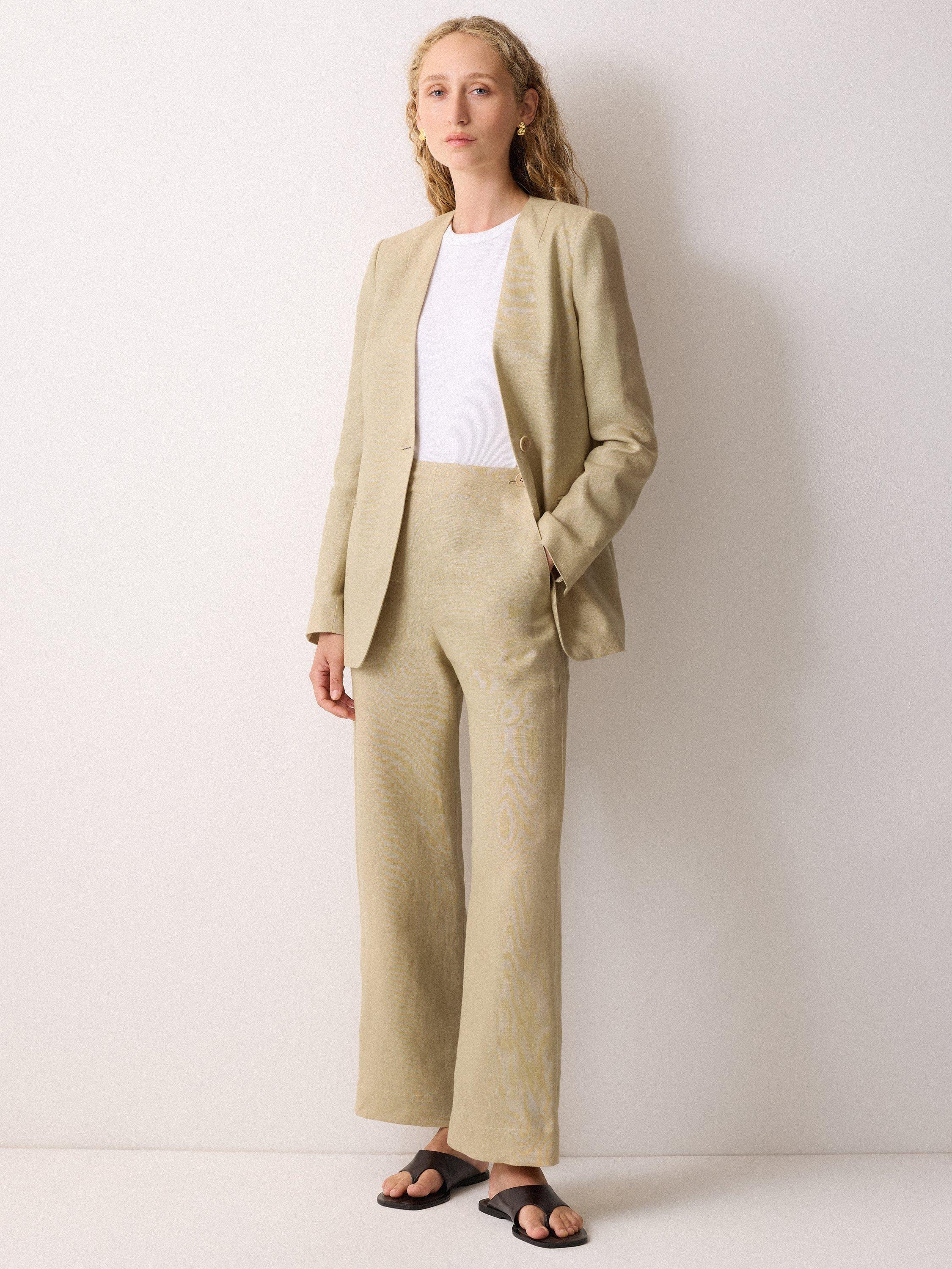 Product image 4 of 6, which shows Jigsaw Pure Irish Linen Sailor Trousers, Sand, 6