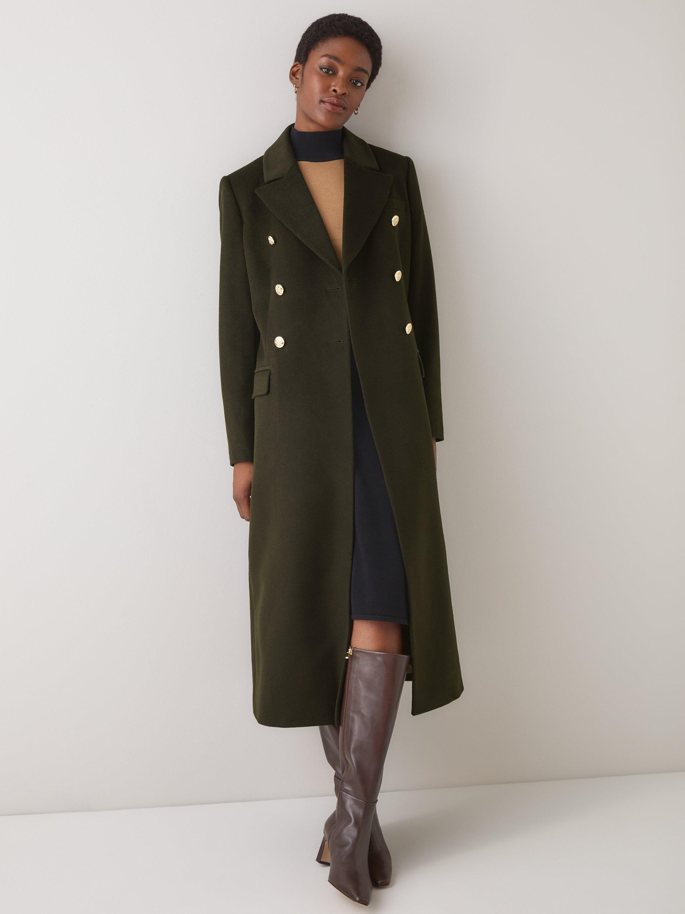 L.K.Bennett Natalia Pure Wool Coat, Dark Khaki, 4