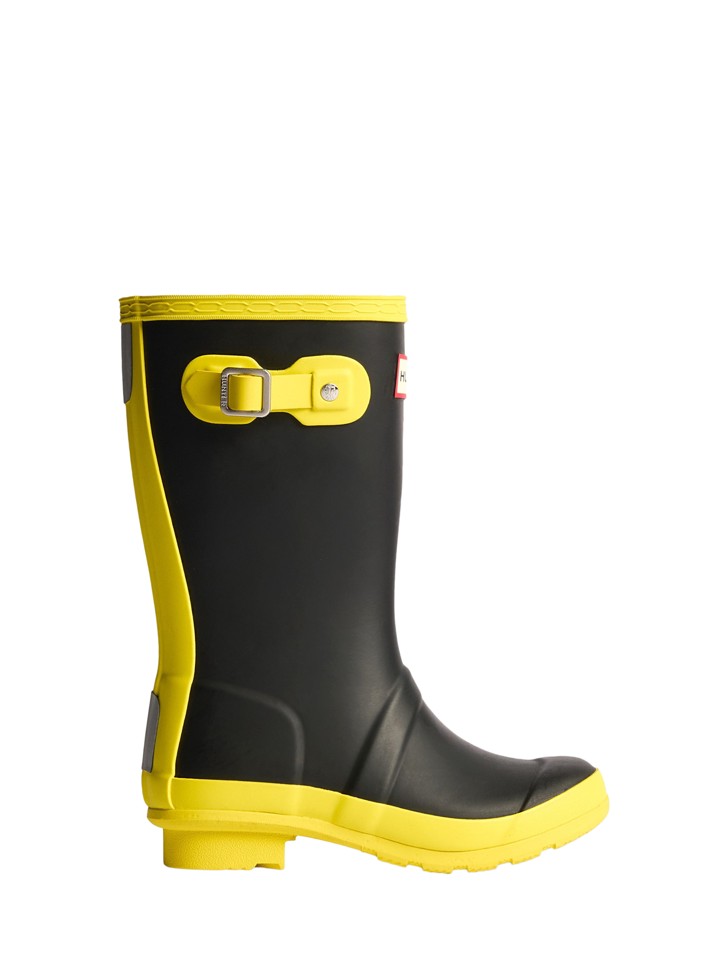 Product image 1 of 4, which shows Hunter Kids' Original Wellington Boots, Black/Yellow, 12 Jnr