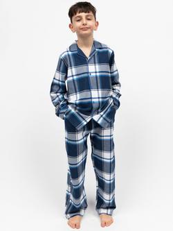 Minijammies Kids' Frosty Brushed Cotton Check Pyjama Set, Navy, Navy