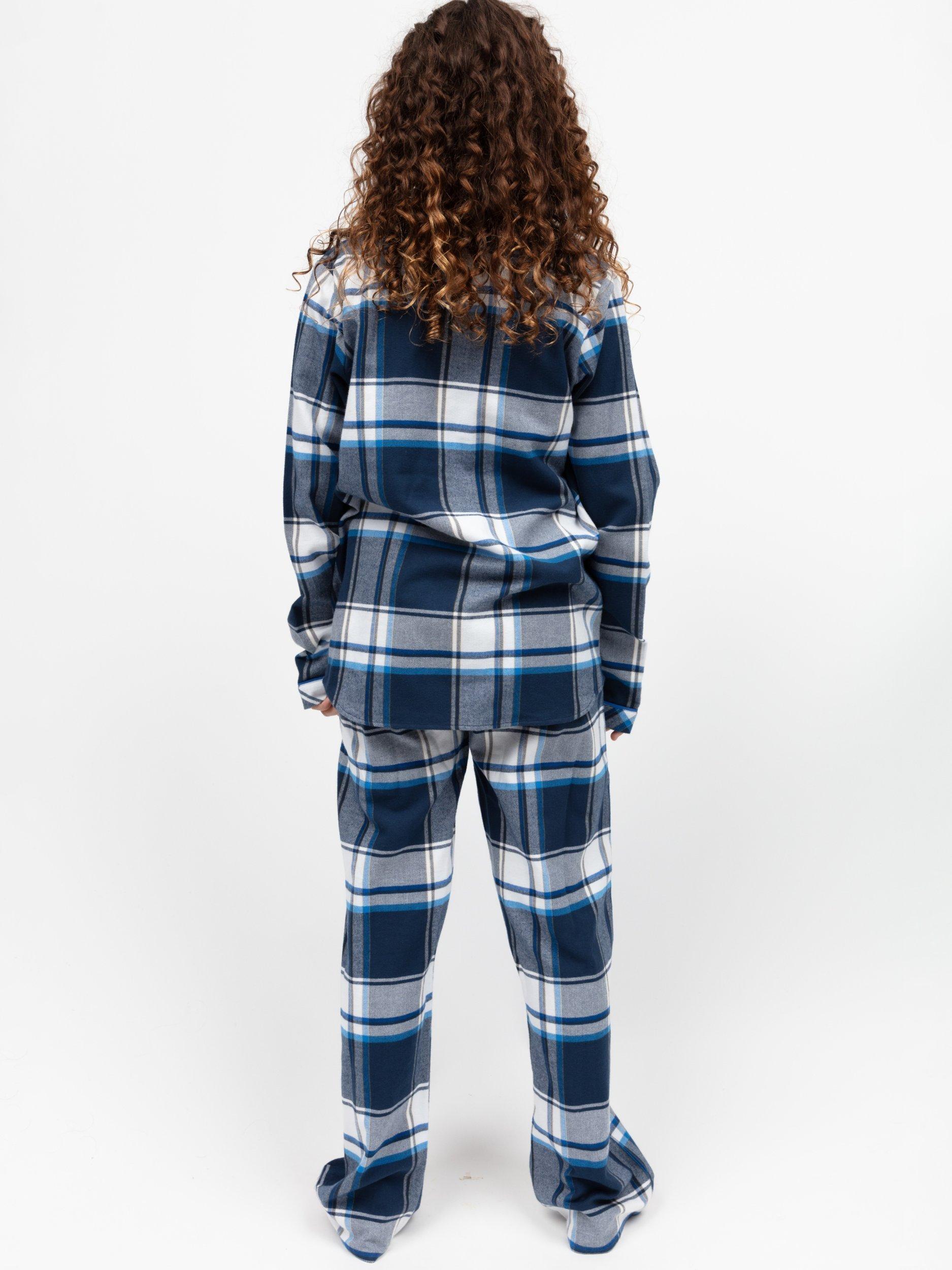 Minijammies Kids' Frosty Brushed Cotton Check Pyjama Set, Navy