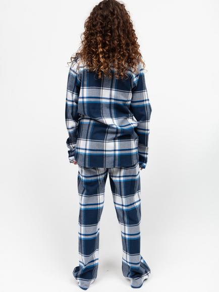 Minijammies Kids' Frosty Brushed Cotton Check Pyjama Set, Navy - view 2, Navy