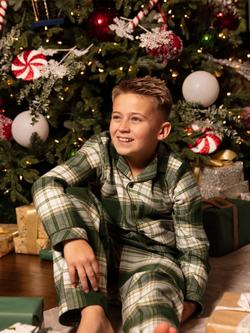 Minijammies Kids' Fern Brushed Cotton Check Pyjama Set, Olive Green - view 2, Olive Green