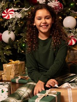 Minijammies Kids' Fern Jersey Top & Brushed Cotton Check Trousers Pyjama Set, Olive Green - view 2, Olive Green