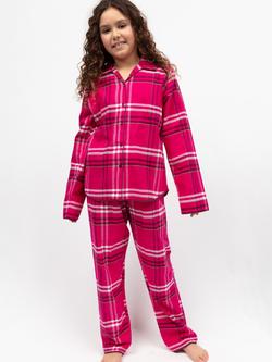 Minijammies Kids' Isabella Cotton Check Pyjama Set, Bright Pink, Bright Pink