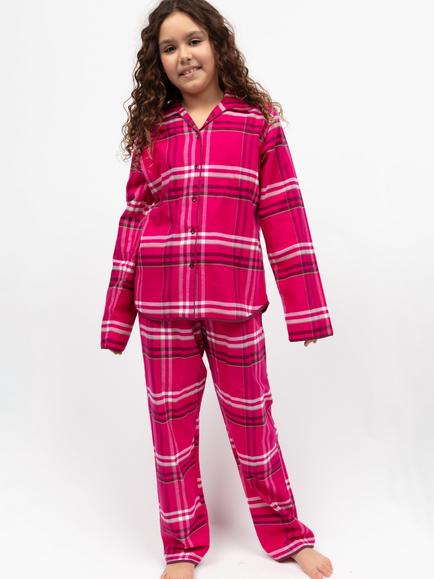 Minijammies Kids' Isabella Cotton Check Pyjama Set, Bright Pink, Bright Pink