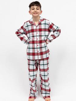 Minijammies Kids' Blaze Brushed Cotton Check Pyjama Set, Red, Red