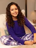 Minijammies Kids' Evolet Slouch Jersey Top & Check Trousers Pyjama Set, Purple