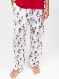 Cyberjammies Snowman Print Cotton Blend Pyjama Bottoms, Red