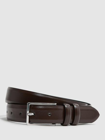 Reiss Dante Leather Belt, Chocolate