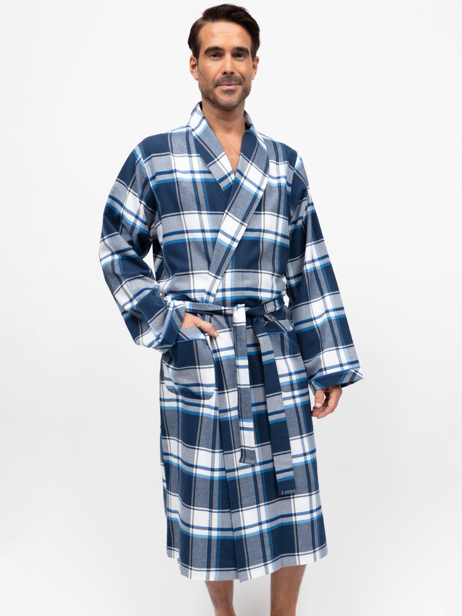 Product image 1 of 4, which shows Cyberjammies Check Cotton Dressing Gown, Navy, S