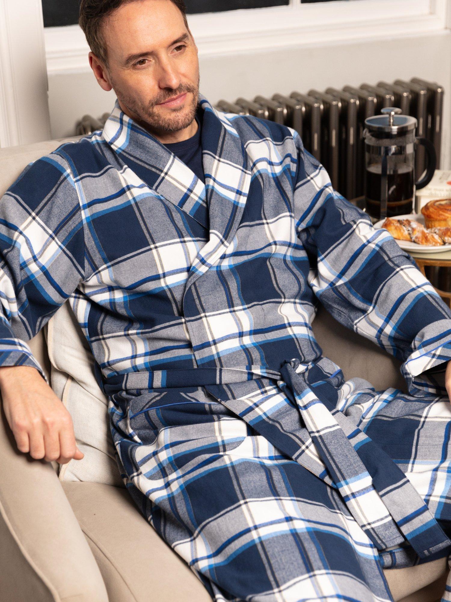 Product image 2 of 4, which shows Cyberjammies Check Cotton Dressing Gown, Navy, S