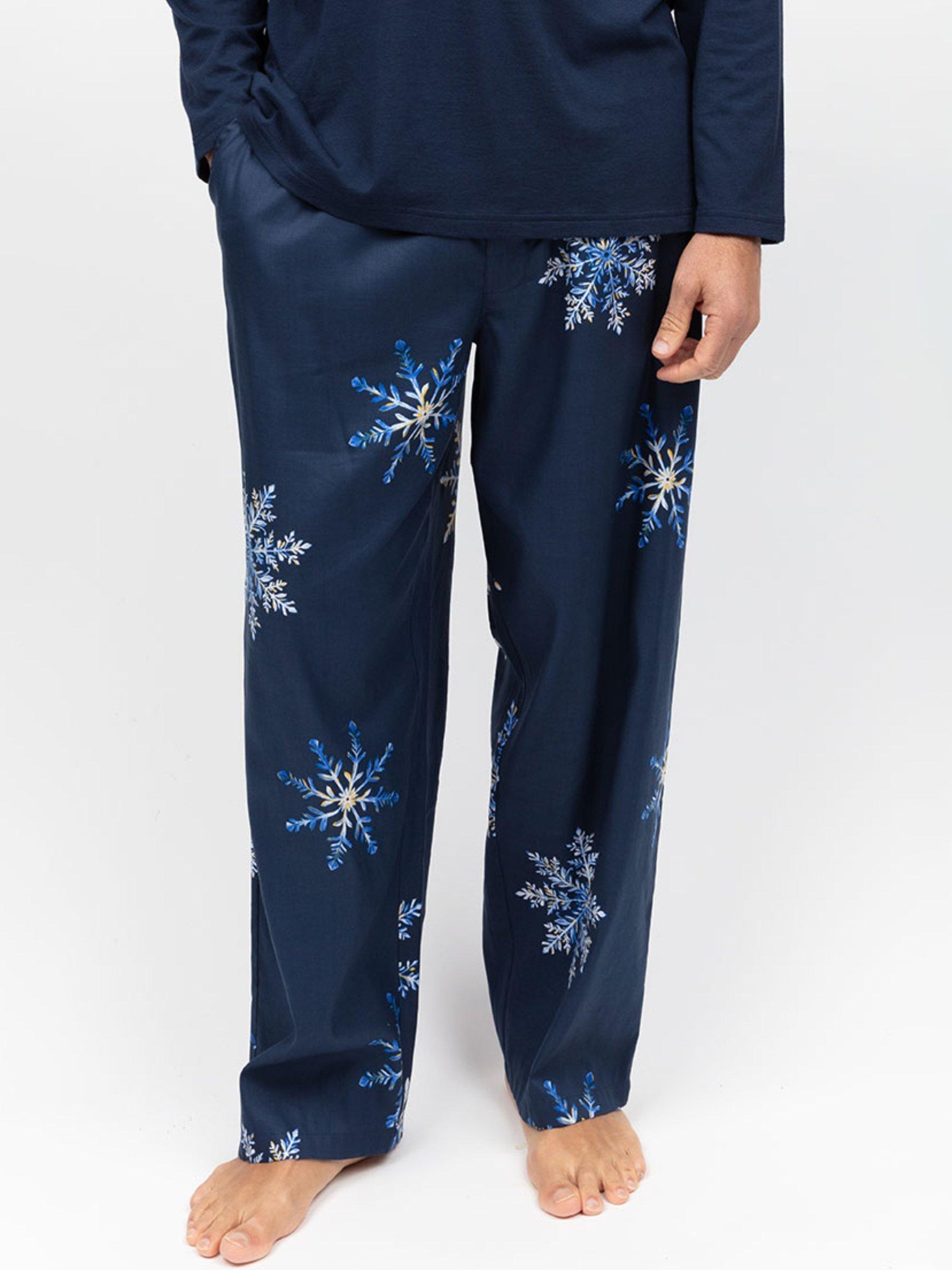 Product image 1 of 4, which shows Cyberjammies Snowflake Print Cotton Blend Pyjama Bottoms, Navy, S