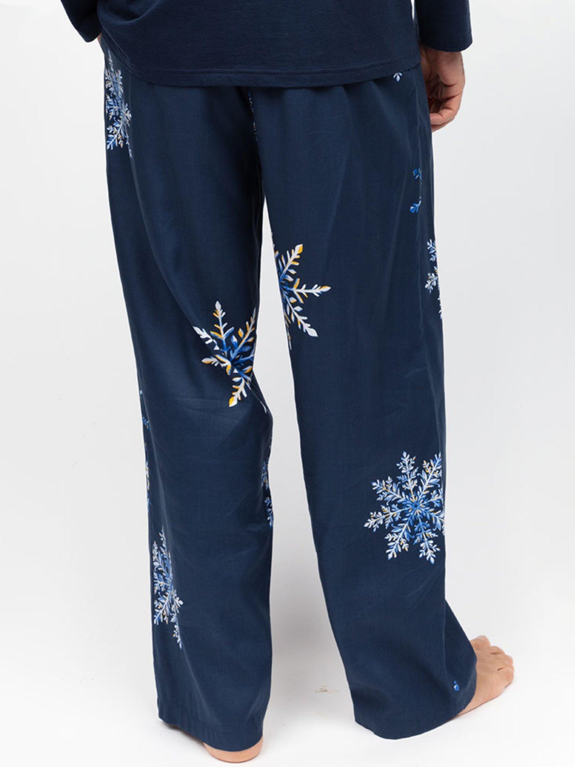Product image 3 of 4, which shows Cyberjammies Snowflake Print Cotton Blend Pyjama Bottoms, Navy, S