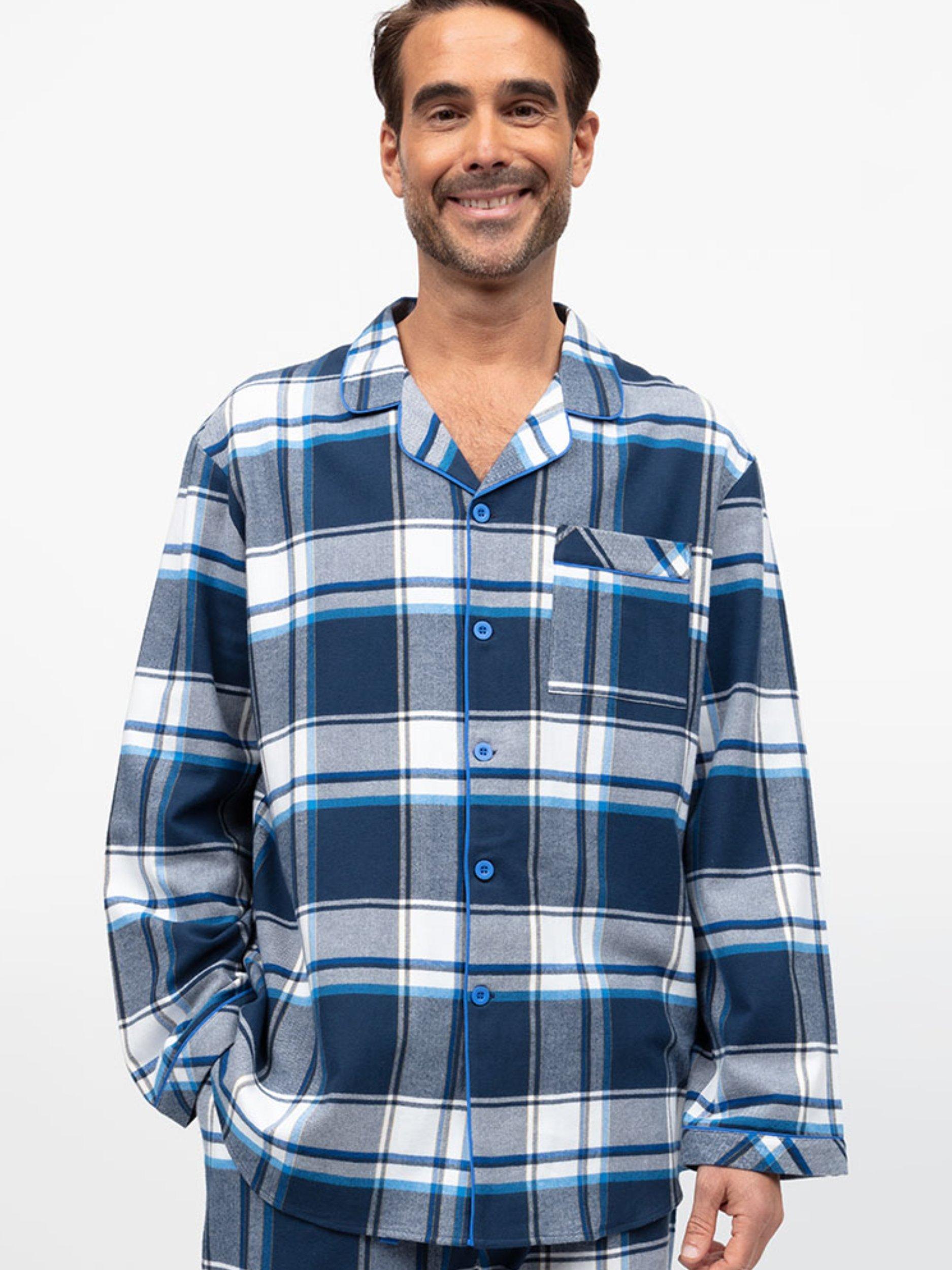 Product image 1 of 4, which shows Cyberjammies Check Cotton Pyjama Top, Navy, S
