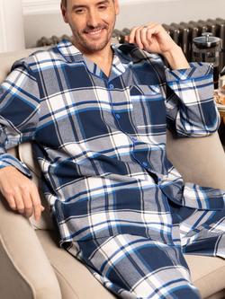 Cyberjammies Check Cotton Pyjama Top - view 2, Navy