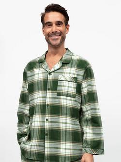 Cyberjammies Check Cotton Pyjama Top, Olive Green