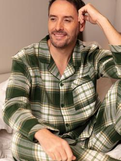 Cyberjammies Check Cotton Pyjama Top - view 2, Olive Green