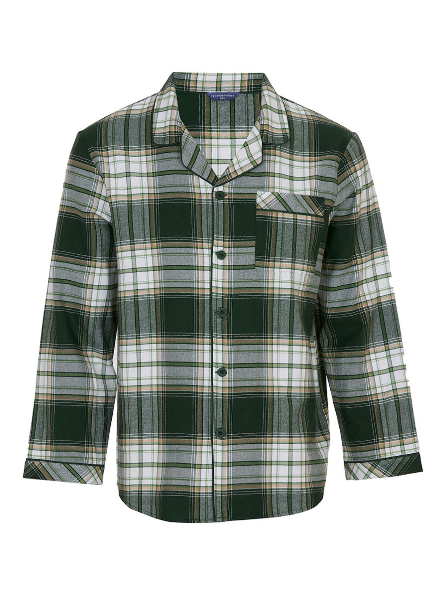 Product image 4 of 4, which shows Cyberjammies Check Cotton Pyjama Top, Olive Green, S