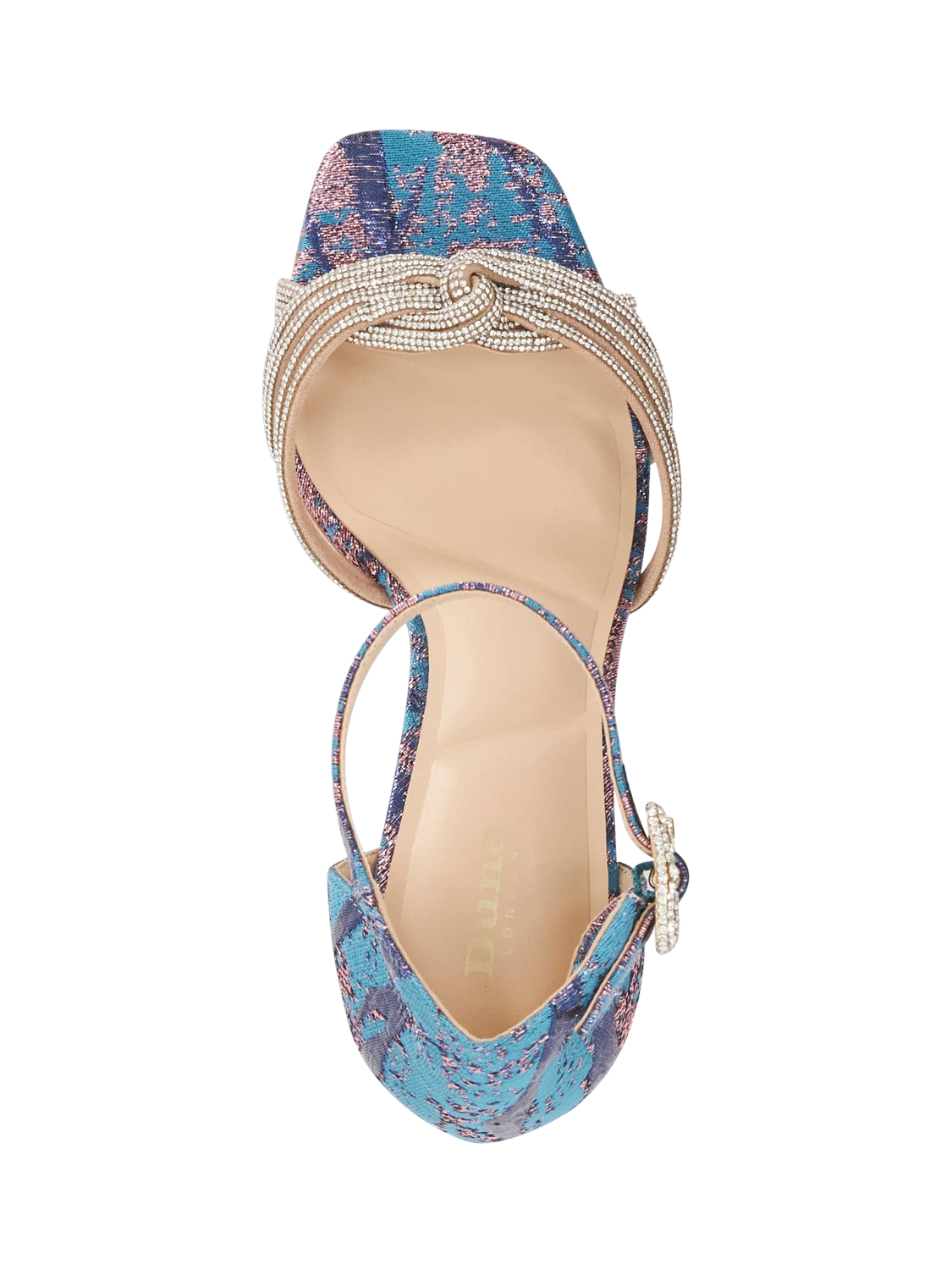 Product image 2 of 5, which shows Dune London Mirror Two Part Stiletto Heel Sandals, Teal, EU36