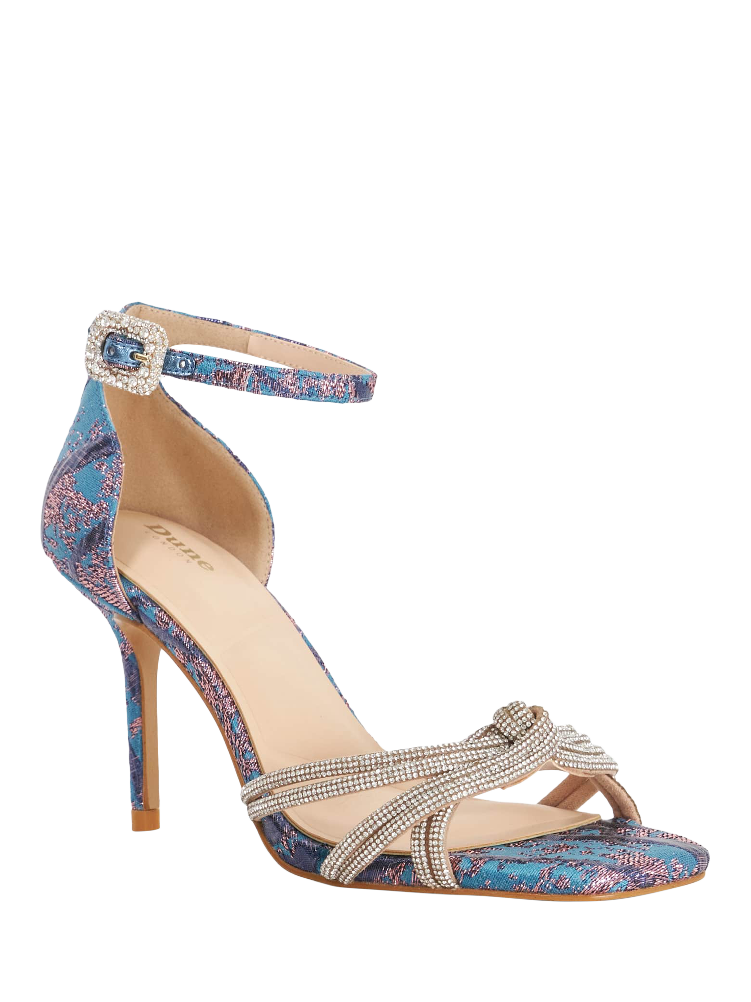 Product image 3 of 5, which shows Dune London Mirror Two Part Stiletto Heel Sandals, Teal, EU36