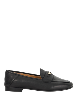 Dune London Greek Leather Coin Penny Trim Crush Back Loafers, Black, Black